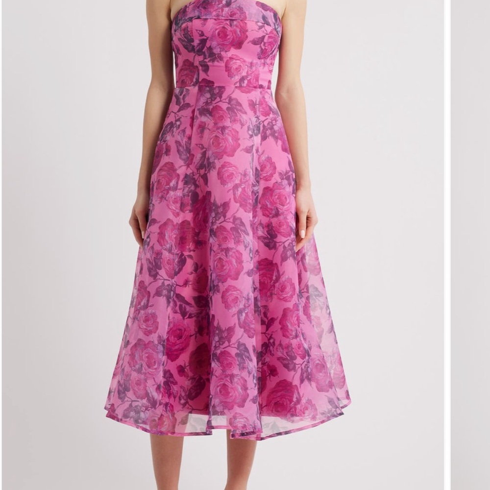 Lulus Elena Strapless Organza Midi Dress